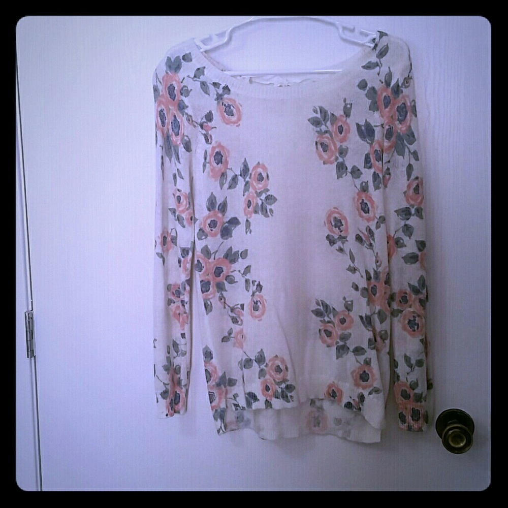 White floral tie back sweater